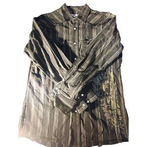 Manchester Ltd. Men Black‎ Frayed Rockabilly Snap Western Shirt Sz L (075)